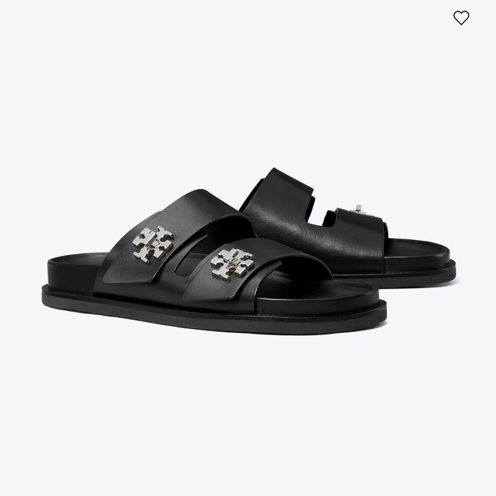Tory Burch Black Turnlock Sport Slides with Silver Accents - Picture 1 of 6